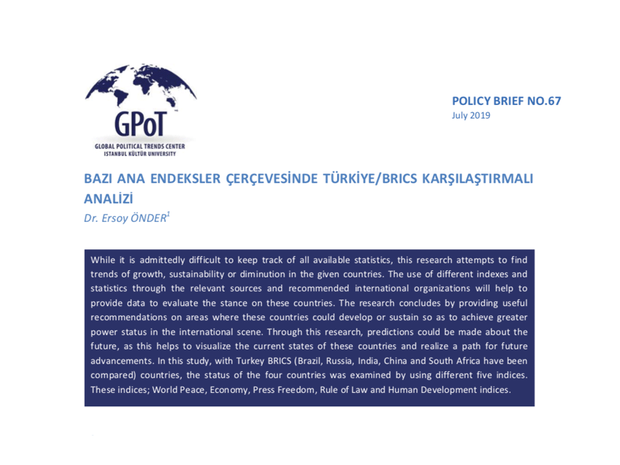 BAZI ANA ENDEKSLER ÇERÇEVESİNDE TÜRKİYE/BRICS KARŞILAŞTIRMALI ANALİZİ