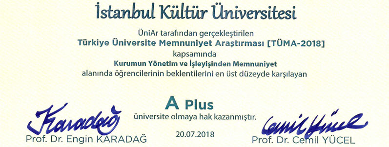 İstanbul Kültür Üniversitesi (İKÜ), ÜniAr tarafından gerçekleştirilen memnuniyet araştırması kapsamında A Plus üniversite oldu.